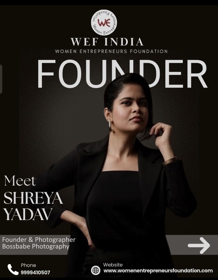 WEF_India's tweet photo. Meet Shreya Yadav, Founder &amp; Photographer at Bossbabe Photography — turning vision into powerful stories through the lens. 📸✨
#WomenEntrepreneurs #WEFIndia #FounderSpotlight #WomenInBusiness https://t.co/ffTOPcNaAE