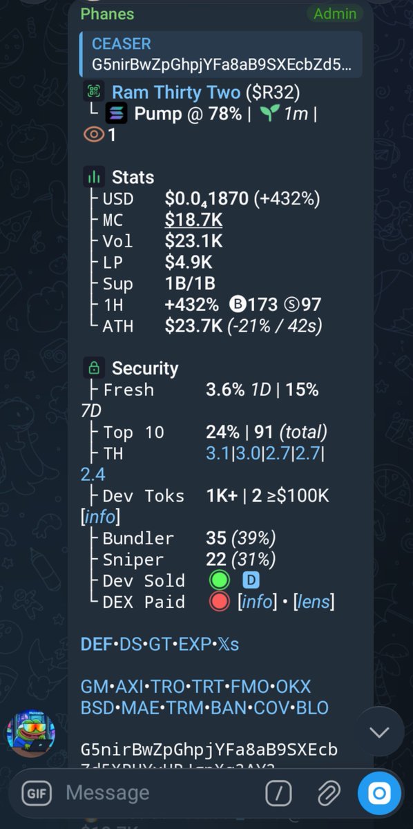CEASER_0_0_1's tweet photo. Watch your entry on $R32
Gamble for now🍀
CA:

G5nirBwZpGhpjYFa8aB9SXEcbZd5XRHYxUPJgpXq3AY3
#Robinhood #memecoin #memecoin1000x https://t.co/G0A4LLMZVx