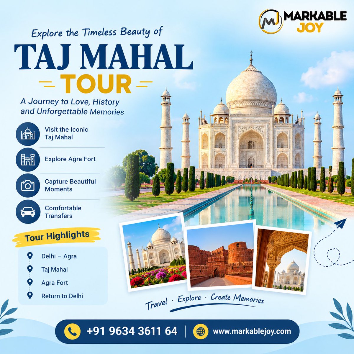 Markablejoy's tweet photo. ✨ A dream destination that looks even more magical in person! 🕌❤️
Book Now - https://t.co/L4mOOh7HVN
#TajMahal #TajMahalTour #TajMahalVisit #Agra #AgraTour https://t.co/L3jm4pHJf0