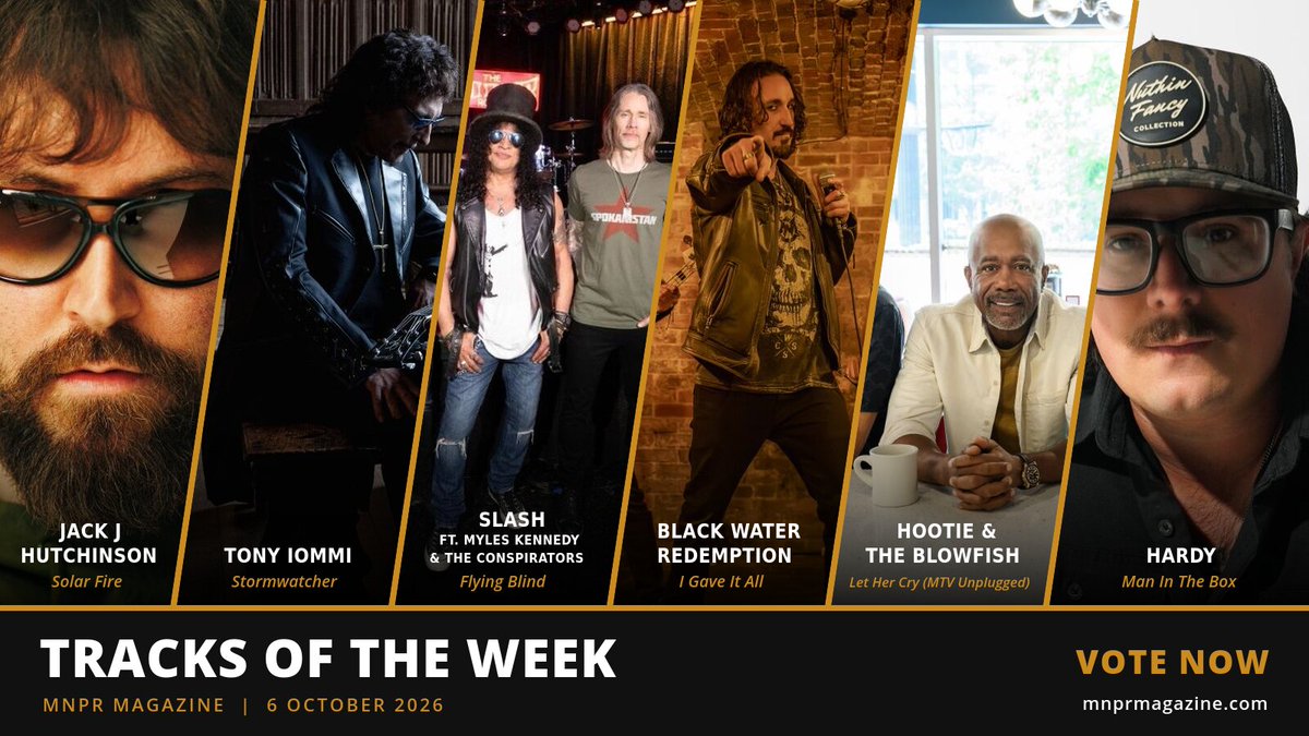 mnprmagazine's tweet photo. This weeks Tracks of the Week is live. Big Engine take last week's crown with 'Call of the Wild', winning a close contest against Little Angels in our biggest vote yet, with 1,000 votes cast.

This week's shortlist features new music from Jack J Hutchinson , Tony Iommi, Slash  ft. Myles Kennedy  and The Conspirators, Black Water Redemption, Hootie and the Blowfish, and HARDY.

Have a listen to all six, then vote for your favourite here - https://t.co/iRG94VfKUL

#TracksOfTheWeek #NewMusic #RockMusic