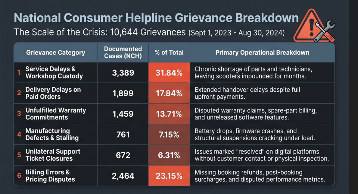 ponzvetri's tweet photo. 🚨 STOP OLA ELECTRIC SALES IN TN: Over 10,644 complaints on National Consumer Helpline! Thousands of EV scooters lie broken in workshop lots.
Urging @CMOTamilnadu to intervene & halt new Ola sales/RTO registrations in Tamil Nadu until service crisis is solved! 🧵👇 (1/7) https://t.co/T1iFjnRY4u