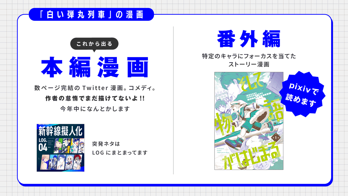 KS_railway's tweet photo. 「白い弾丸列車って結局なにしてる作品なの？」と言われることが多いので（まずい）
プレゼン資料を作りました。

本日の配信の予習にどうぞ！
ミリしらの方にも。

作者の自認では「WEB漫画作品」です

#白い弾丸列車 https://t.co/vIiG9aAsod