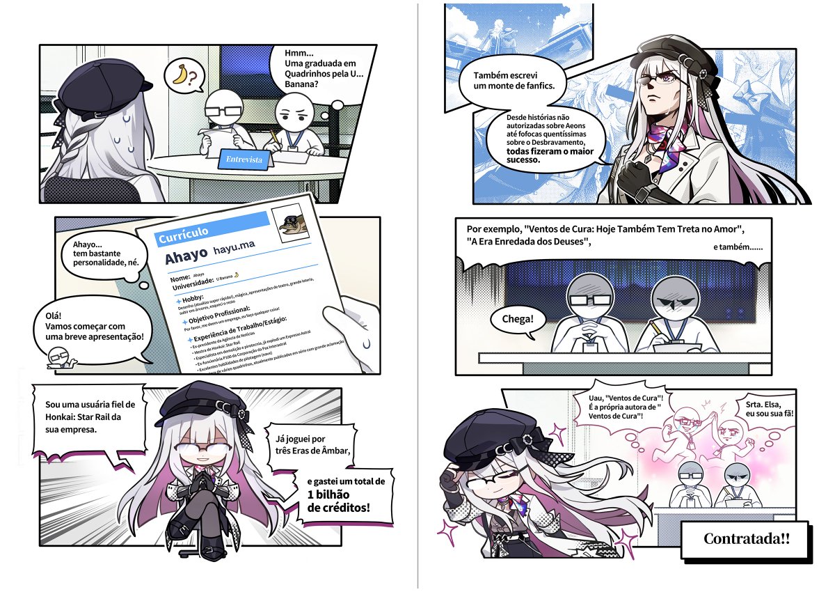 honkaisr_pt's tweet photo. "O Riso Dá um Baile na miHoYo" Episódio 2 | Entrevista

"Hmm... Uma graduada em Quadrinhos pela U... Banana?"
"Ahayo... tem bastante personalidade, né."

Comente ou cite essa postagem e deixe seu UID do jogo para participar do evento. Sortearemos 90 pessoas para ganhar recompensas de Jade Estelar!
▌ Recompensas do Evento
■ Jade Estelar ×1.000 (15 ganhadores)
■ Jade Estelar ×300 (75 ganhadores)

Término do Evento: 14/10 às 22:59 (UTC+8)

Saiba mais:
https://t.co/7UfcbwpExU
Evento Web "O Riso Dá um Baile na miHoYo" Já Disponível

※ Acessar:
https://t.co/jXZaYHhEpM

#ORisoDáumBailenamiHoYo