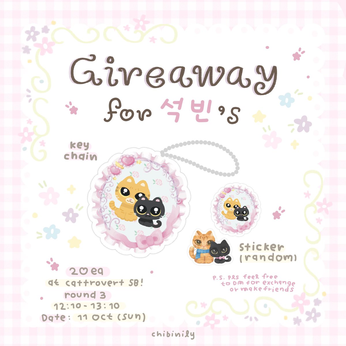 chibinily's tweet photo. rt appreciated ! ♡ഒ

⋆.𐙚 ̊ giveaway 
at cattrovert SB 🐈🐈‍⬛

• keychain  ⚞^. .^⚟
• sticker ( random <3 )

🗓️11 ♡ct (sun) ⪩ ⪨ ꠹
🍧round 3 : 12:10 - 13:10

⭐️p.s. pls feel free to dm for exchange or make friend na ka 💘 ไปคนเดียวค่ะ 🥺🤲🏻

#CattrovertSB #3910room https://t.co/e730a8Vazm