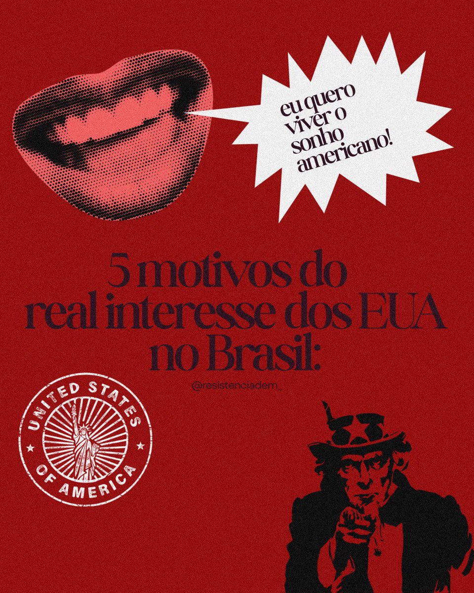 resistenciadem_'s tweet photo. 5 motivos do REAL interesse dos EUA no Brasil: 
 
Não, se o Brasil for entregue pros Estados Unidos você não vai ganhar e gastar em dólar. Você não vai viver o sonho americano. 
Você vai viver a realidade da potência imperialista.

#EleNão #Eleições2026 #BrasilSoberano https://t.co/NdvV2PgFog