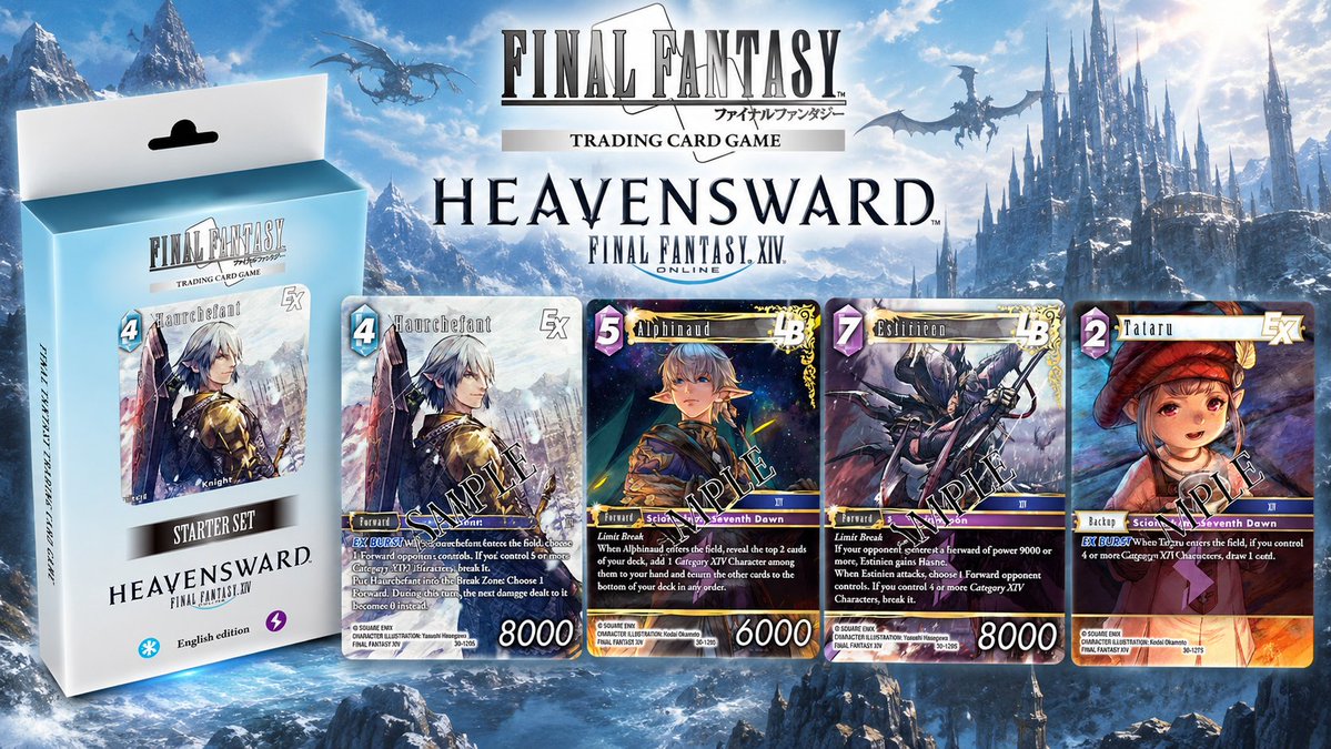 fftcgfr's tweet photo. 🚨Sortie ce vendredi 9 octobre du Starter Set FINAL FANTASY XIV – Heavensward !

Un super produit à découvrir, avec 5 illustrations exclusives et un deck clé en main, prêt à jouer !

Parfait pour les collectionneurs comme pour ceux qui veulent se lancer dans le FFTCG ! https://t.co/9ROdhcJOT5