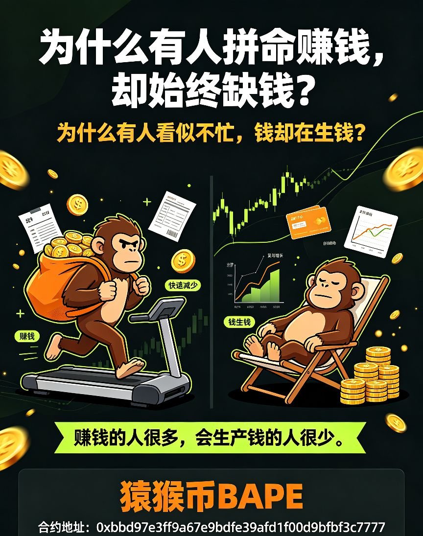 HappyMonkey168's tweet photo. 为什么有人拼命赚钱，却始终缺钱？

为什么有人看似不忙，钱却在生钱？

赚钱的人很多，会生产钱的人很少。

#BAPE 🙈猿猴币

合约地址：
0xbbd97e3ff9a67e9bdfe39afd1f00d9bfbf3c7777 https://t.co/DKhNQUwQf9