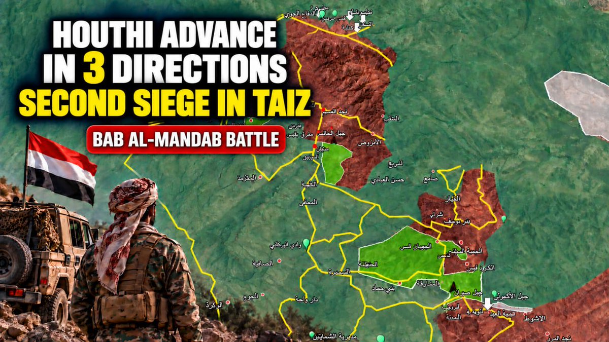 royy_tweets's tweet photo. Latest developments in the war in #Yemen as of the morning of October 6 - subtitled

Houthis are advancing in the Al-Turbah area towards #Quds and #Al-Ahkum, encircling government forces.
Houthis are advancing towards #Al-Masrakh

video link:https://t.co/syn6u8I1Os https://t.co/px776RtiYx