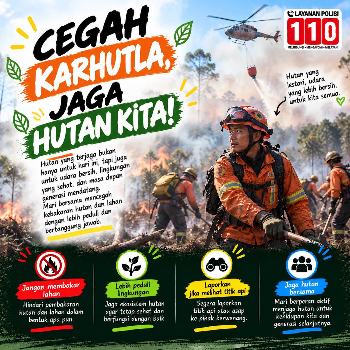 Primaaraya's tweet photo. Bumi tak punya tombol reset. Yuk lebih peduli pencegahan kebakaran. Jangan membakar lahan dan segeralah bertindak jika melihat asap. Lindungi hutan kita! https://t.co/4XljGqGVGu