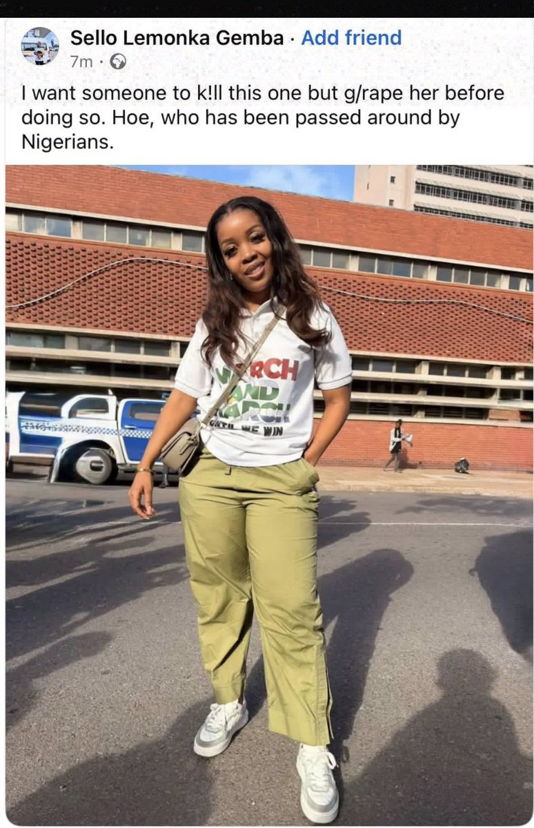 Amahashi_'s tweet photo. Sello Lethabo Gemba has called on his followers to rape and murder Jacinta Ngobese-Zuma.

Incitement to rape and murder is a crime. A man linked to a school and an education department cannot put a woman’s life out for his followers and stay in that role.

@SAPoliceService open a case and preserve the post. @DBE_SA @Unisa this is your employee or student on record.