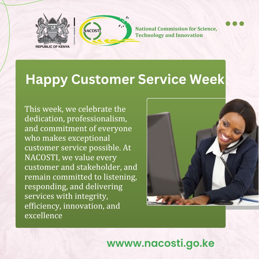 nacosti's tweet photo. We celebrate&amp;remain committed to you our customers! We recognize the importance of customer service&amp;honoring our staff who serve and support you daily. We are ready to go the Extra Mile for you!

#ExtraMile
#CustomerServiceWeek
#CustomerServiceWeek2026
#ScienceForProsperity
#STRI https://t.co/z3AOxbuxqt