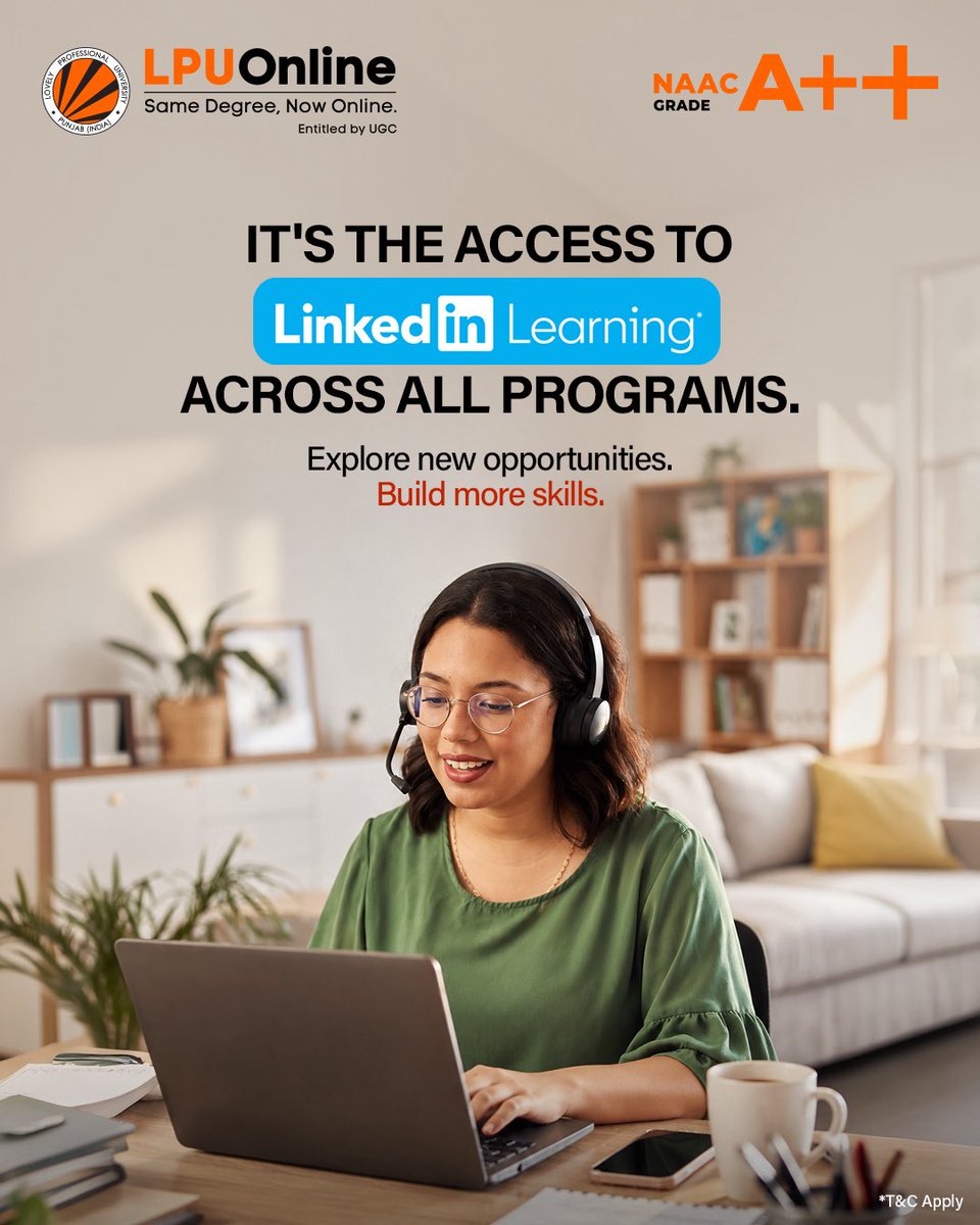 LpuOnline's tweet photo. Your LPU Online degree now comes with an added learning advantage. 

Get access to LinkedIn Learning across all programs and discover new skills, expert insights, and opportunities to keep growing. 

#LinkedIn #ProfessionalSkills #CareerGrowth #LPUOnline #LinkedInLearning

(Upskill, Graduation, Skills, Career Ka Turning Point, Masters, Professional Development)