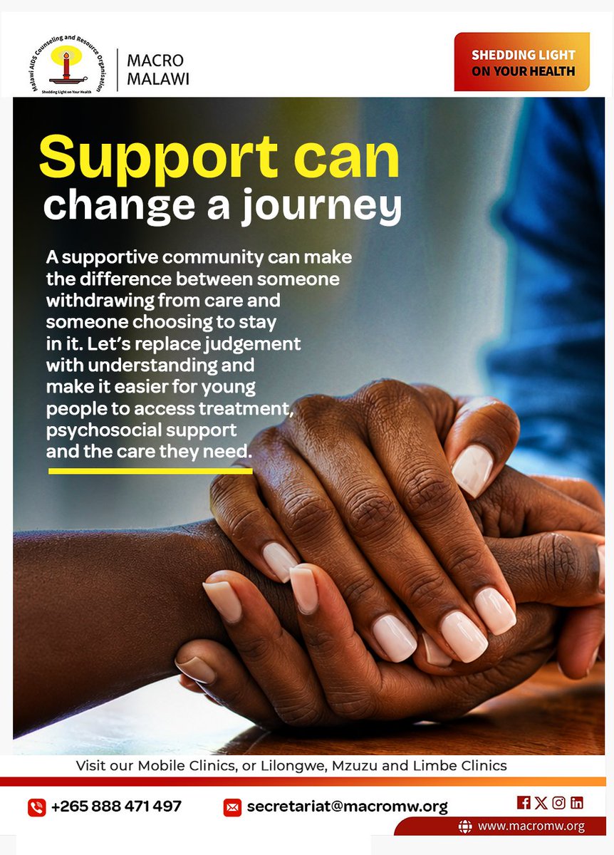 MACROMalawi's tweet photo. Sometimes, what helps someone stay connected to care is simply knowing they don’t have to face it alone. Let’s create communities where people feel safe to seek help, ask questions and keep moving forward. ❤️

#EndStigma# https://t.co/QW5cvPRNl6