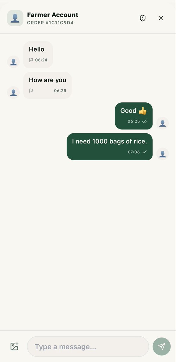EnzoraGroup's tweet photo. AgroChain chat  features 💬 
     📍Single mark: delivered ✔️ 
     📍Double mark: seen ✅ 
     📍Send product images in chat ☑️ 
     📍Users can report spam and block           users that  look suspicious. https://t.co/v61kjr2Js4
