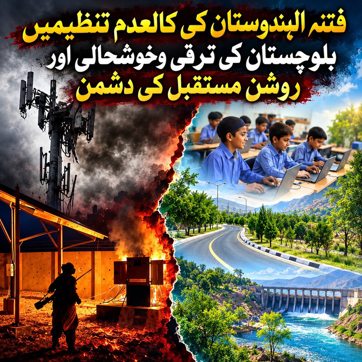 Sadiamaree05's tweet photo. *فتنہ الہندوستان کی کالعدم تنظیمیں بلوچستان کی ترقی وخوشحالی اور روشن مستقبل کی دشمن*

فتنہ الہندوستان کی کالعدم تنظیمیں بلوچستان کی ترقی اور خوشحالی کی کھلی دشمن ہیں۔ عوامی منصوبوں، تعمیراتی مشینری اور مواصلاتی نظام پر حملے  

#BLF_BLA_are_Destroying_Balochistan https://t.co/PgCWaZYtge