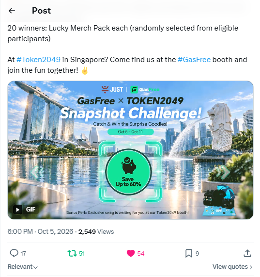 Da_HerbertXBT's tweet photo. @DeFi_JUST @token2049 My favorite GasFree benefit is Zero TRX Gas and saving up to 60%
I no longer need to prepare native tokens before sending assets. This makes onchain activity practical for regular users.
@Sprite404_
@xyz_caxxy
@Awurmn
#GasFreeToken2049 https://t.co/GOrEOCt5K2