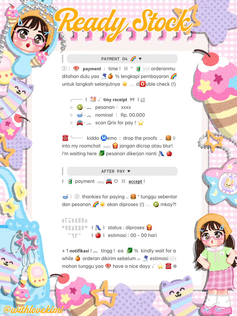 withlovekimi's tweet photo. ⠀
⠀♥︎  ︴꒰⠀help retweet? arigatOu!⠀꒱
⠀╭──⠀#zonauang ୨୧

⠀Moshi⠀__⠀mOsh ?!⠀ready⠀stock⠀🍎
⠀🪁🍔 wording ::  payment  &amp;  after pay
⠀siap⠀dibeli!⠀🍄 𓈈⠀sekarang!  :¨ ·.· ¨:
⠀ⓘ  ☆⠀harga:⠀IDR⠀11.000⠀coins⠀🌵

⠀꒰⠀꒱⠀⑅⠀selamat  jajan (!) ☀️
⠀ https://t.co/e011mQIwDc