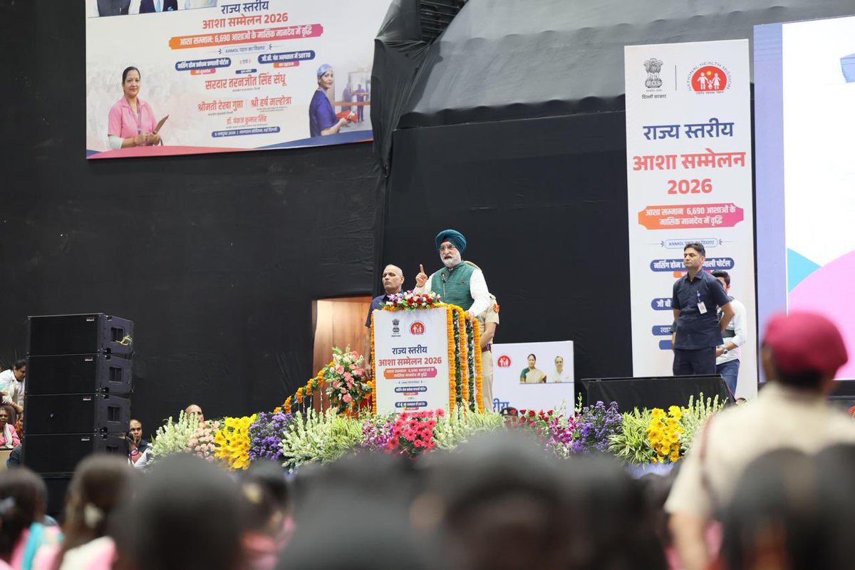 LtGovDelhi's tweet photo. Joined Hon’ble Chief Minister Smt. @gupta_rekha Ji and Health Minister Shri @drpankajbjp Ji at Tyagraj Stadium to launch key healthcare initiatives under the ‘Seva Sankalp Abhiyan’, in line with Hon’ble PM Shri @narendramodi Ji’s vision of an inclusive #ViksitBharat.

Recognising the vital role of our frontline ASHA workers, their monthly honorarium has been doubled from ₹3,000 to ₹6,000.

Also launched Project ANMOL for advanced newborn screening, a dedicated SOTTO centre at GB Pant Hospital, and a transparent Nursing Home Management portal.

Technology, stronger public health systems and compassionate care will drive our efforts towards a healthier #ViksitDilli.