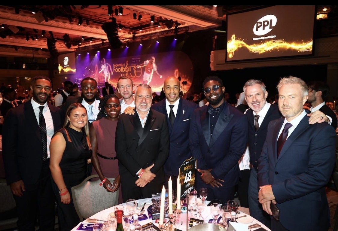 Carra23's tweet photo. Congratulations to Thierry Henry on his @LoFootball award last night, all in aid of @nordoffrobbins ❤️ https://t.co/C5G5dp6YMx