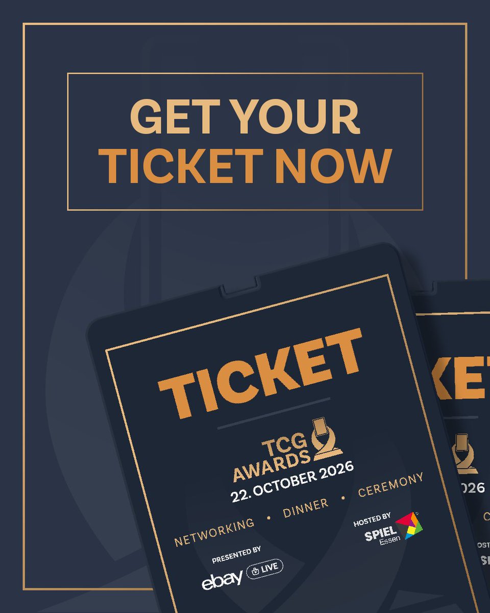 tcgawards's tweet photo. 🚨 TICKETS ARE NOW AVAILABLE 🎫

🗓️ 22 October 2026
📍 SPIEL Essen 2026
🔗 https://t.co/msGdOU0G56

The industry's best games, tournaments, local game stores, and creators are stepping into the spotlight at the official TCG Awards Gala. https://t.co/pDJYv8Evbc