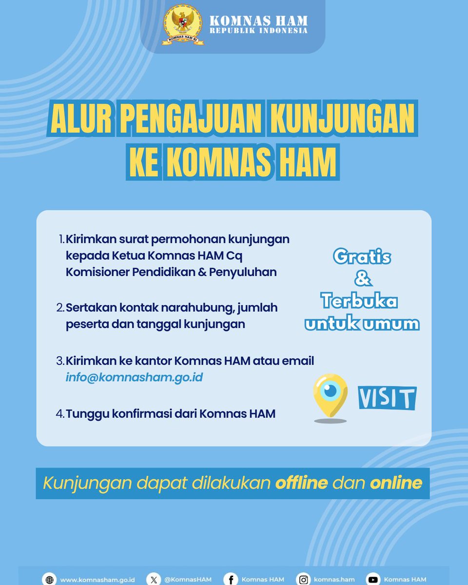 KomnasHAM's tweet photo. Komnas HAM RI berkomitmen beri layanan publik inklusif & transparan seperti๐ข Kunjungan Kantor ๐ฑ Penyuluhan Medsos ๐ Perpustakaan. Cek info untuk jadwal & alurnya! ๐
Oya! bantu tingkatkan layanan kami dgn isi Survei Kepuasan Masyarakat (SKM) via QR code di atas #KomnasHAM https://t.co/lWdmjqq18z