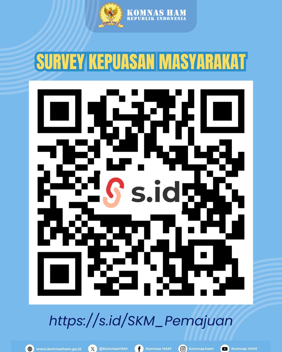 KomnasHAM's tweet photo. Komnas HAM RI berkomitmen beri layanan publik inklusif & transparan seperti๐ข Kunjungan Kantor ๐ฑ Penyuluhan Medsos ๐ Perpustakaan. Cek info untuk jadwal & alurnya! ๐
Oya! bantu tingkatkan layanan kami dgn isi Survei Kepuasan Masyarakat (SKM) via QR code di atas #KomnasHAM https://t.co/lWdmjqq18z