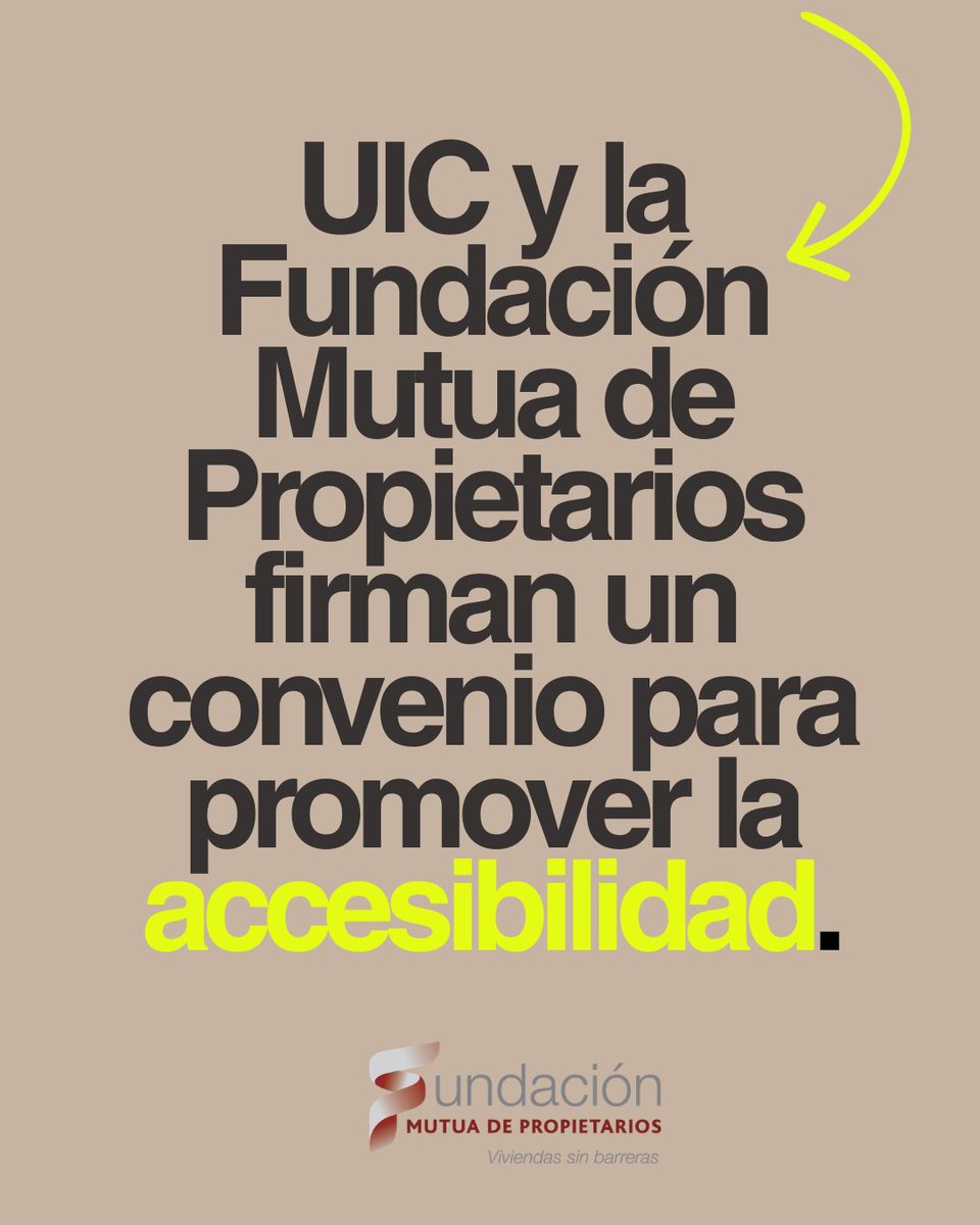 FundacionMdP's tweet photo. 🏙️ Diseñar espacios más accesibles también empieza en las aulas.

En Fundación Mutua de Propietarios queremos contribuir a que la accesibilidad esté presente desde las primeras decisiones de quienes diseñarán las viviendas y ciudades del futuro.

Con este objetivo, hemos firmado un convenio de colaboración con UIC Barcelona School of Architecture (@UICBarcelona) para acercar la accesibilidad a la formación de los futuros profesionales de la arquitectura.

En el marco de este acuerdo, apoyaremos tres Trabajos de Final de Grado de estudiantes de Arquitectura que incorporen criterios de accesibilidad en sus proyectos.

Una colaboración con la que queremos impulsar una forma de diseñar que tenga en cuenta las necesidades de las personas desde el inicio.

#FundaciónMutuaDePropietarios #Accesibilidad #Arquitectura #ViviendasSinBarreras
--
🏙️ Dissenyar espais més accessibles també comença a les aules.

A la Fundació Mutua de Propietarios volem contribuir a fer que l’accessibilitat sigui present des de les primeres decisions de les persones que dissenyaran els habitatges i les ciutats del futur.

Amb aquest objectiu, hem signat un conveni de col·laboració amb UIC Barcelona School of Architecture (@UICBarcelona) per apropar l’accessibilitat a la formació dels futurs professionals de l’arquitectura.

En el marc d’aquest acord, donarem suport a tres Treballs de Fi de Grau d’estudiants d’Arquitectura que incorporin criteris d’accessibilitat en els seus projectes.

Una col·laboració amb la qual volem impulsar una manera de dissenyar que tingui en compte les necessitats de les persones des del principi.

#FundaciónMutuaDePropietarios #Accessibilitat #Arquitectura #HabitatgesSenseBarreres
