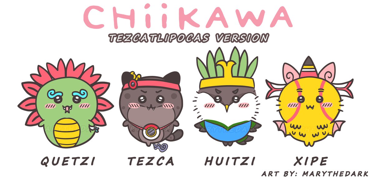 Marythedark13's tweet photo. ✨CHIIKAWA   TEZCATLIPOCAS VERSION ✨
💖💖💖💖 
🐍🐆🐥🦇 
#quetzalcoatl #tezcatlipoca #huitzilopochtli #xipetótec #chiikawafanart #chiikawafans  
The four Tezcatlipocas—Chiikawas version—are so cute x3 https://t.co/QZGyQLcst9