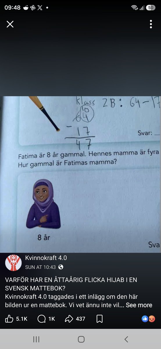Likvid10's tweet photo. Vad är det som sker i Sverige,  man medvetet försöker fostra barn att acceptera Hijab och islam genom att undermedvetet föra in små inslag i skolans litteratur.
Det får vara slut på denna indoktrinering på barn som inte nått en ålder vad som är rätt och fel. https://t.co/80HcFMlXNo