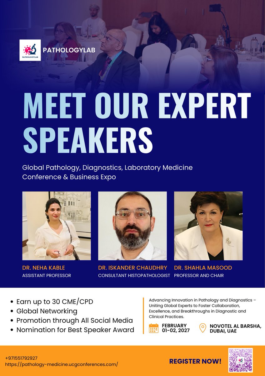 EPUCGCongress's tweet photo. Join us at the Global Pathology, Diagnostics, Laboratory Medicine Conference &amp; Business Expo, taking place on February 01–02, 2027, at Novotel Al Barsha, Dubai &amp; Online.

#PathologyLAB #Pathology #DigitalPathology #PathologyExperts #CancerResearch #Oncology #AIinPathology https://t.co/YLiz0mrrn2