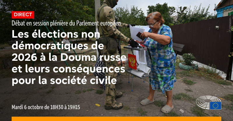 Europarl_FR's tweet photo. #Russie | Les députés européens débattent avec @kajakallas des élections législatives non démocratiques qui se sont tenues en Russie du 18 au 20 septembre.

🕐de 18H30 à 19H15
🔴 Suivez le direct : https://t.co/o17dZ1ow8x https://t.co/Aa1Bo4M8xe