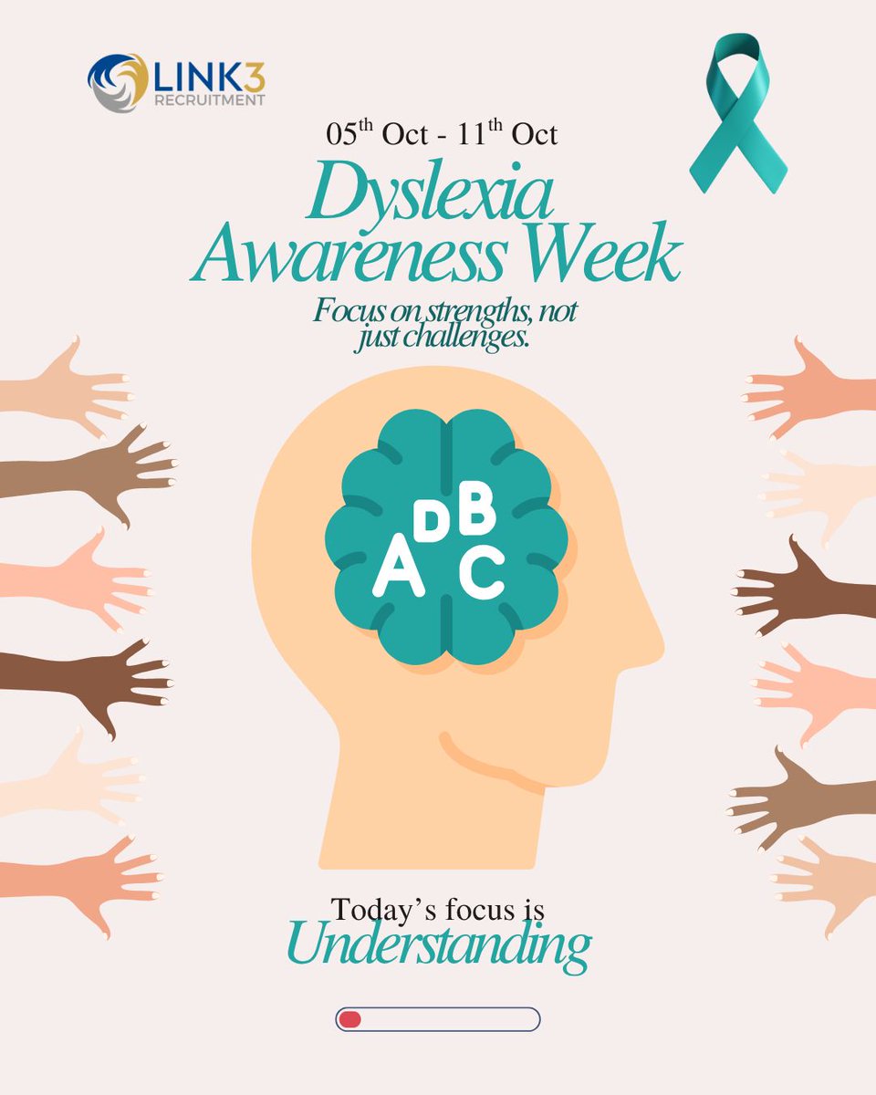 Link3Rec's tweet photo. 🧠 Dyslexia Awareness Week
 
Dyslexia can look different for everyone. This week, we're taking the time to listen, understand and recognise the strengths that different ways of thinking can bring. https://t.co/5Xa5z9FV1a