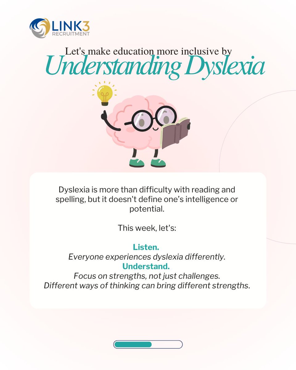 Link3Rec's tweet photo. 🧠 Dyslexia Awareness Week
 
Dyslexia can look different for everyone. This week, we're taking the time to listen, understand and recognise the strengths that different ways of thinking can bring. https://t.co/5Xa5z9FV1a