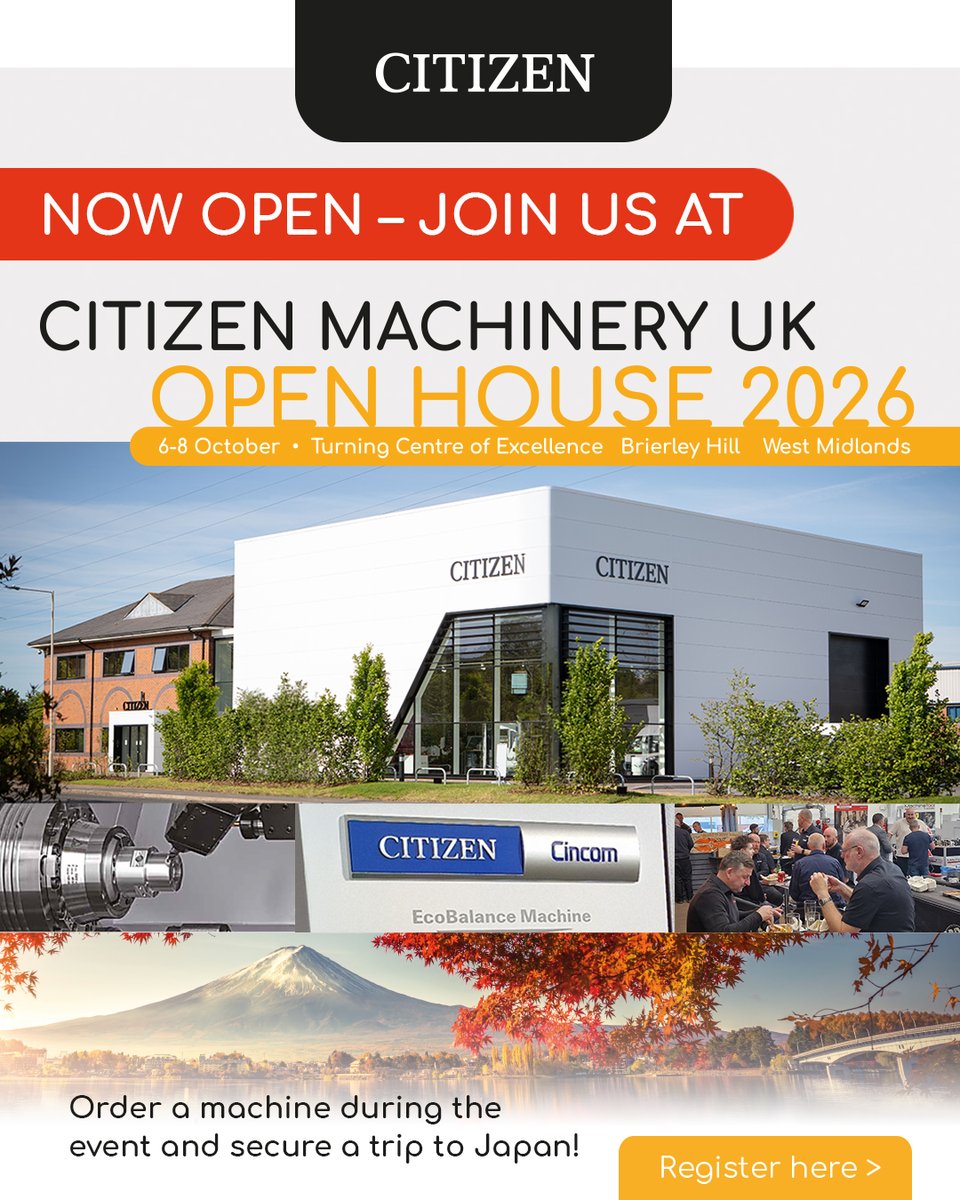 CitizenCNC's tweet photo. Drop by the #CitizenCNC Open House until 8th October to see our industry-leading technology in action.

The Turning Centre of Excellence is hosting our latest #Cincom and #Miyano turning solutions, built to optimise your manufacturing output.

Register: https://t.co/7knYYNYdMr https://t.co/M7kBAGQjaR