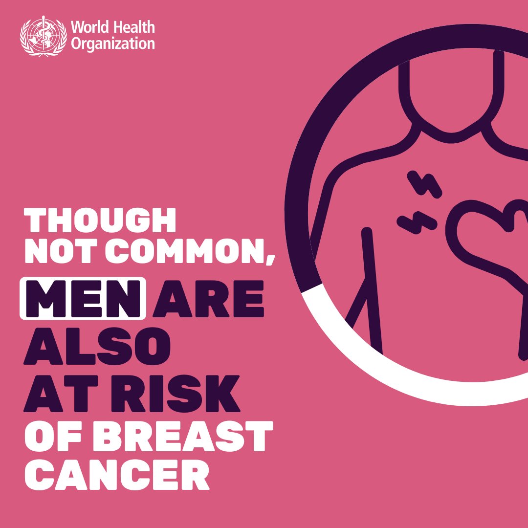 WHO's tweet photo. Approximately 99% of breast cancers occur in women and 0.5–1% of breast cancers occur in men.  

The treatment of #BreastCancer in men follows the same principles of management as for women https://t.co/OjHFlMQGYI https://t.co/ebWJIJIO4h