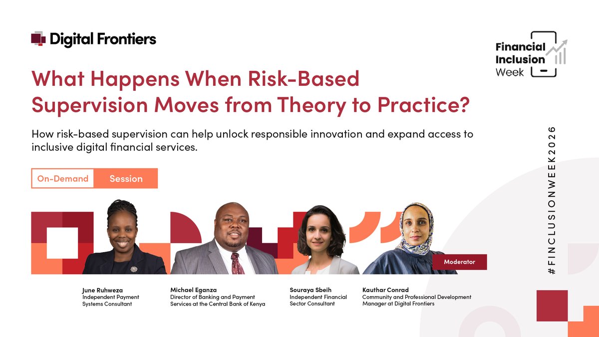 DF_dot_org's tweet photo. What Happens When Risk-Based Supervision Moves from Theory to Practice?
Hear lessons from Digital Frontiers’ Risk-Based Supervision for Inclusive DFS Programme at #FIW2026. Watch our on-demand session: https://t.co/2CTlpLvASj https://t.co/qV2Q6oQjQ5