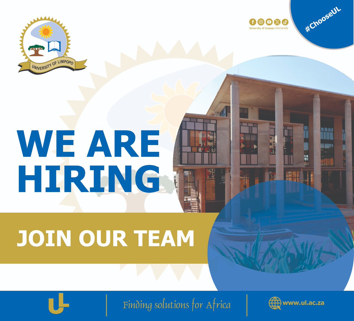 ULvarsity's tweet photo. 𝐀𝐯𝐚𝐢𝐥𝐚𝐛𝐥𝐞 𝐯𝐚𝐜𝐚𝐧𝐜𝐢𝐞𝐬 𝐚𝐭 𝐭𝐡𝐞 𝐔𝐧𝐢𝐯𝐞𝐫𝐬𝐢𝐭𝐲 𝐨𝐟 𝐋𝐢𝐦𝐩𝐨𝐩𝐨

𝐂𝐥𝐨𝐬𝐢𝐧𝐠 𝐃𝐚𝐭𝐞: 𝟐𝟑 𝐎𝐜𝐭𝐨𝐛𝐞𝐫 𝟐𝟎𝟐𝟔

Apply Here: https://t.co/290UdZEM5M https://t.co/6U34qntXoq