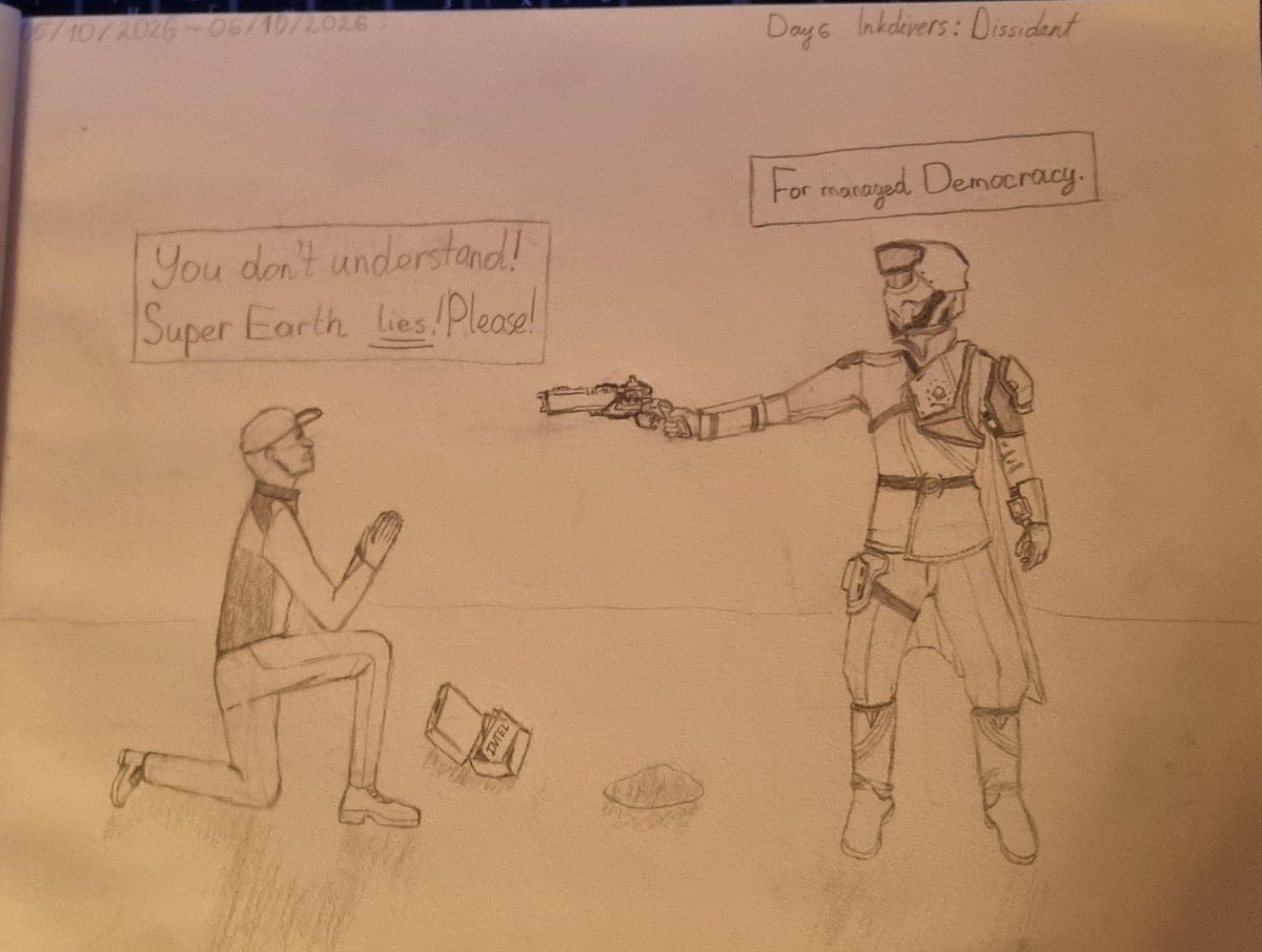 TheWofly's tweet photo. #Inkdivers day 6: dissident.

It is a Truth Enforcers prime duty to maintain the purity of managed Democracy. Never faltering despite extremely well fabricated evidence. Super Earth above all https://t.co/7N1GRdr9JO