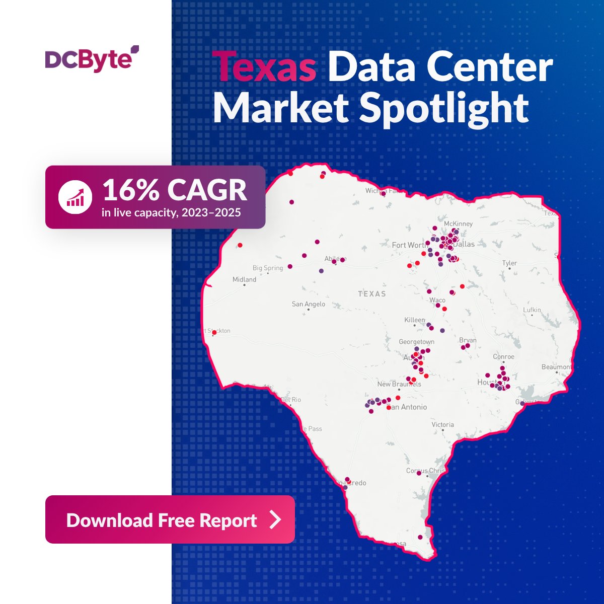 DC_Byte's tweet photo. Texas is now the second-largest data centre market in the US, with live capacity growing at 16% CAGR.

Is your business focused on the right locations?

Download the Texas Data Center Market Spotlight to explore where the biggest opportunities are emerging https://t.co/viumQGy2Ki https://t.co/4gPIdPpubU