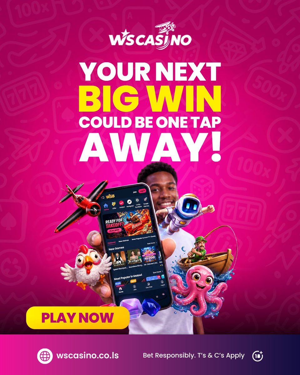 WSBetLesotho's tweet photo. Your next big win could be one tap away!

Get into the WSCasino experience.

👉 https://t.co/DKTkJBo2mg | PLAY NOW!

Win Like a Star

18+ Bet Responsibly

#WSCasino
#WSCasinoMW
#WinLikeAStar
#BigWin
#BetResponsibly https://t.co/zwOEpbYce8
