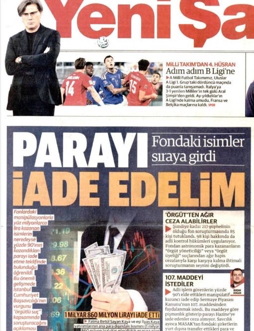 ismailari_'s tweet photo. Yurttaş “Gözaltı yok, pijamayla kapı açma anının görüntüsü yok, polisin kollarında kelepçeli videosu yok, ifade alma yok, tutuklama yok…” diyor

Sokakta insanlar “Parayı ödeyince iş bitecek mi yani?” diye soruyor. Toplum vicdanı bunu kabul etmiyor, fon skandalı gündemi hâlâ sönümlenmiyor. Yurttaşı soyanlar kimler? Bu liste ne zaman açıklanacak?