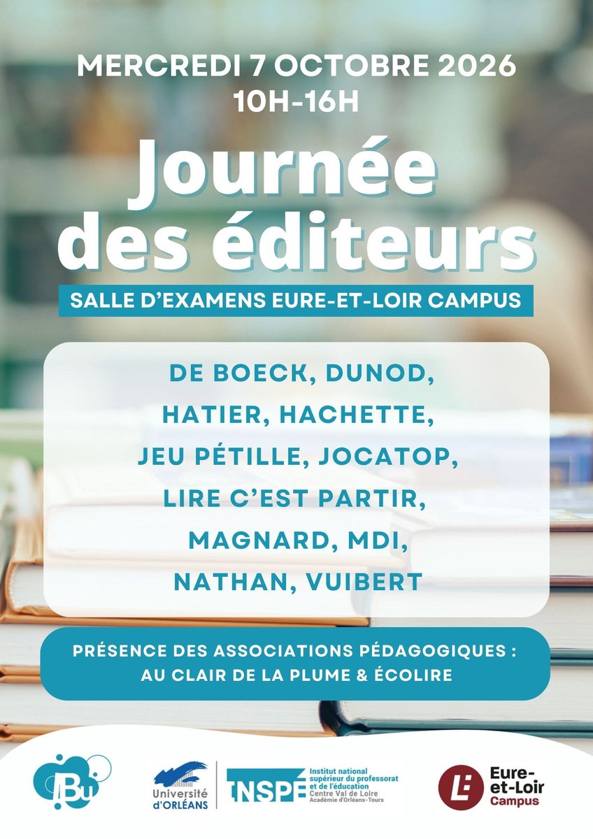 INSPECVL's tweet photo. Eure et Loir Campus, en partenariat avec la bibliothèque du centre de formation de Chartres de l'@INSPECVL, a le plaisir de vous inviter à la journée des éditeurs qui se tiendra le mercredi 7 octobre de 10h00 à 16h en salle d'examens. https://t.co/HWivR4BR8J