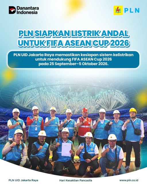 MarosElectrizen's tweet photo. PLN UID Jakarta Raya memastikan kesiapan sistem kelistrikan untuk mendukung FIFA ASEAN Cup 2026 yang berlangsung pada 25 September–5 Oktober 2026. ⚡⚽

Listrik andal, pertandingan pun siap berjalan maksimal. 💙⚡
#plndisjaya #plnuidjakartaraya #fifaaseancup2026 https://t.co/L0zGCk7BIi