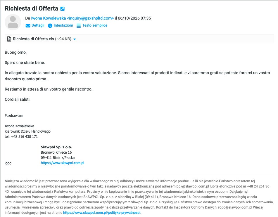 D3LabIT's tweet photo. 🚨 Campagna malware #RemcosRAT in #Italia
📩 “Richiesta di Offerta”
Il messaggio contiene un allegato XLS utilizzato per distribuire il malware!
🧬 MD5 0a7fc4b22cc2224494897ff2e755414f
🌐 C2
monjiso[.]v6[.]army
cashicash[.]workablegoods[.]com
...

🔥 Attenzione agli allegati! https://t.co/9BGFcN2f7y