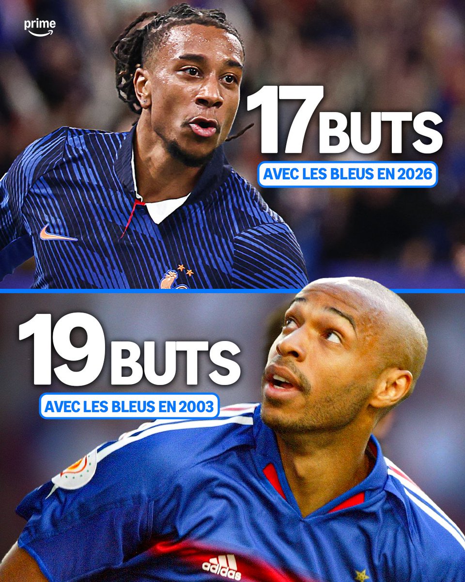 PVSportFR's tweet photo. 🤯🇫🇷 MICHAEL OLISE EST EN TRAIN DE SIGNER UNE ANNÉE HISTORIQUE !

📊 17 buts impliqués avec les Bleus en 2026 :
⚽️ 7 buts
🎯 10 passes décisives

👑 Au XXIe siècle, seul Thierry Henry a fait mieux sur une année civile, avec 19 buts impliqués en 2003.

⏳ Et l’année 2026 n’est pas encore terminée…

🤯 Olise peut-il aller chercher le record de Titi ?

🗞️ OPTA