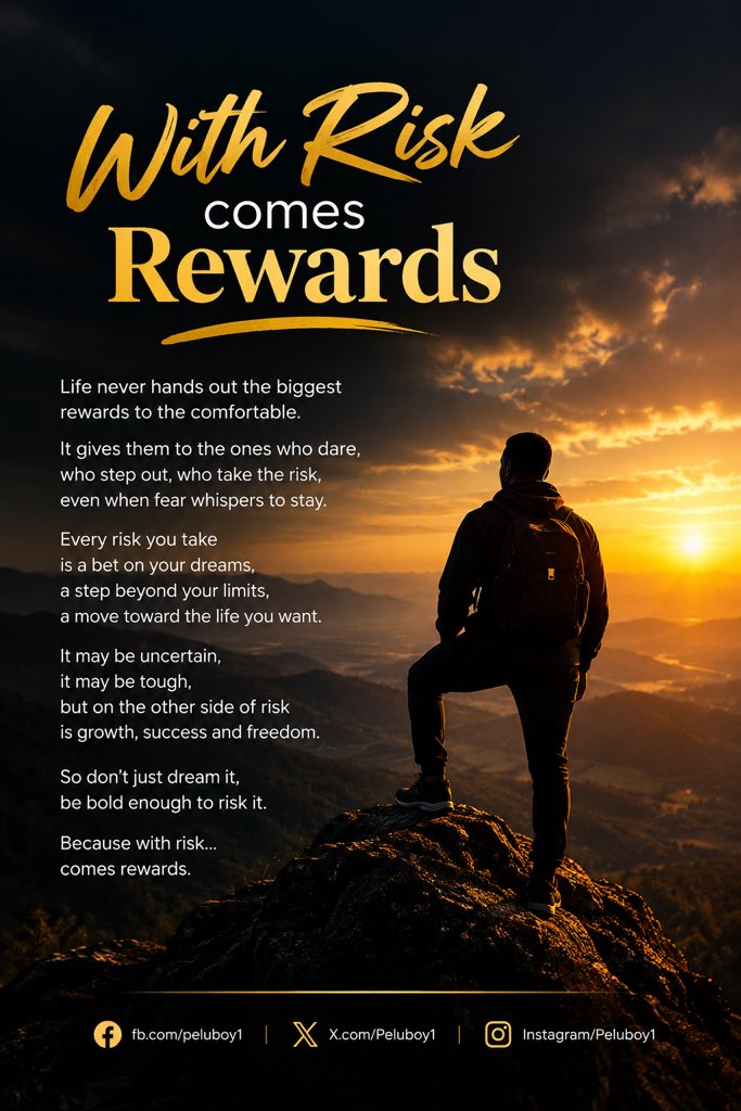 peluboy1's tweet photo. With Risk Comes Rewards 
#quoteoftheday #quote #quotetoliveby https://t.co/NDTk86It9m