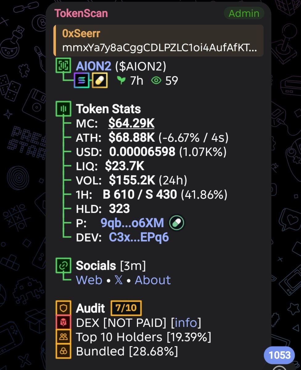 0xSeerr's tweet photo. Entry $AION2

CA>  mmxYa7y8aCggCDLPZLC1oi4AufAfKTG7XwNMfBjpump https://t.co/VIGGMytnDE