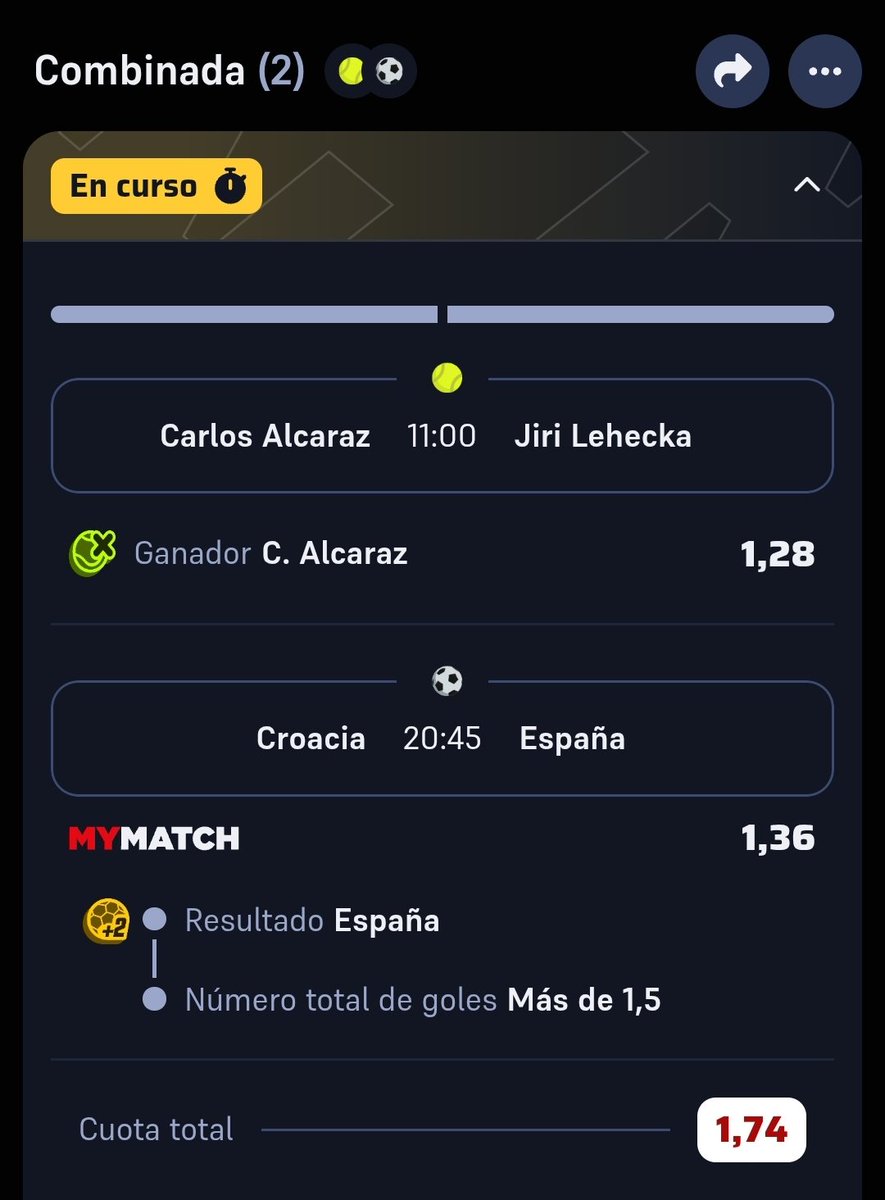 BTTSBOSSPRO's tweet photo. ℹ️ Hoy no se ha detectado ningún pronóstico con valor en nuestra estrategia principal que es el BTTS, así que vamos a hacer esta mini combinada con la victoria de Alcaraz en la final del ATP de Tokio y la victoria de la selección española ante Croacia y +1.5 goles en el partido. https://t.co/DOm56MoL6w