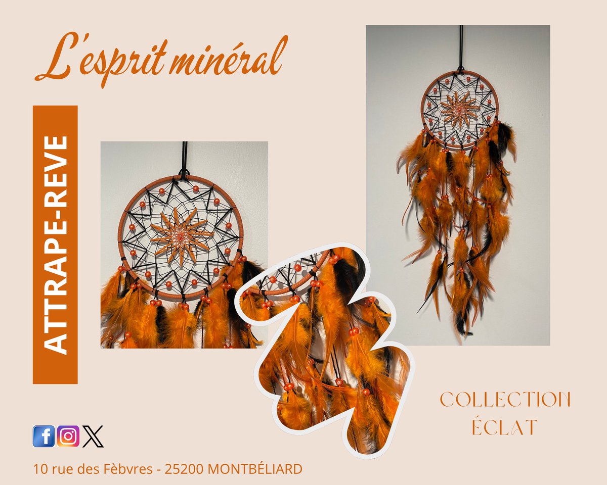 Lespritmineral's tweet photo. Des couleurs d’automne, une petite touche de mystère… 🍂🖤

Cet attrape-rêves orange et noir de la collection Éclat est à découvrir à la boutique L’Esprit Minéral, à Montbéliard et sur notre site.

#AttrapeRêves #Automne #Halloween https://t.co/5fBEuq2pcZ
