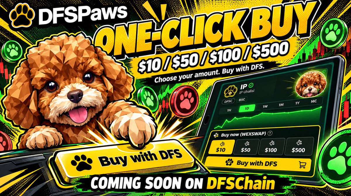 DFS_Chain's tweet photo. DFSPaws adds one-click buying 🐾

https://t.co/OiIVJmP3Cp

Select $10, $50, or $100 and buy credit tokens with DFS through WEXSWAP—all on one screen.

Development is complete. Launching soon. https://t.co/5nDm6FN4iR